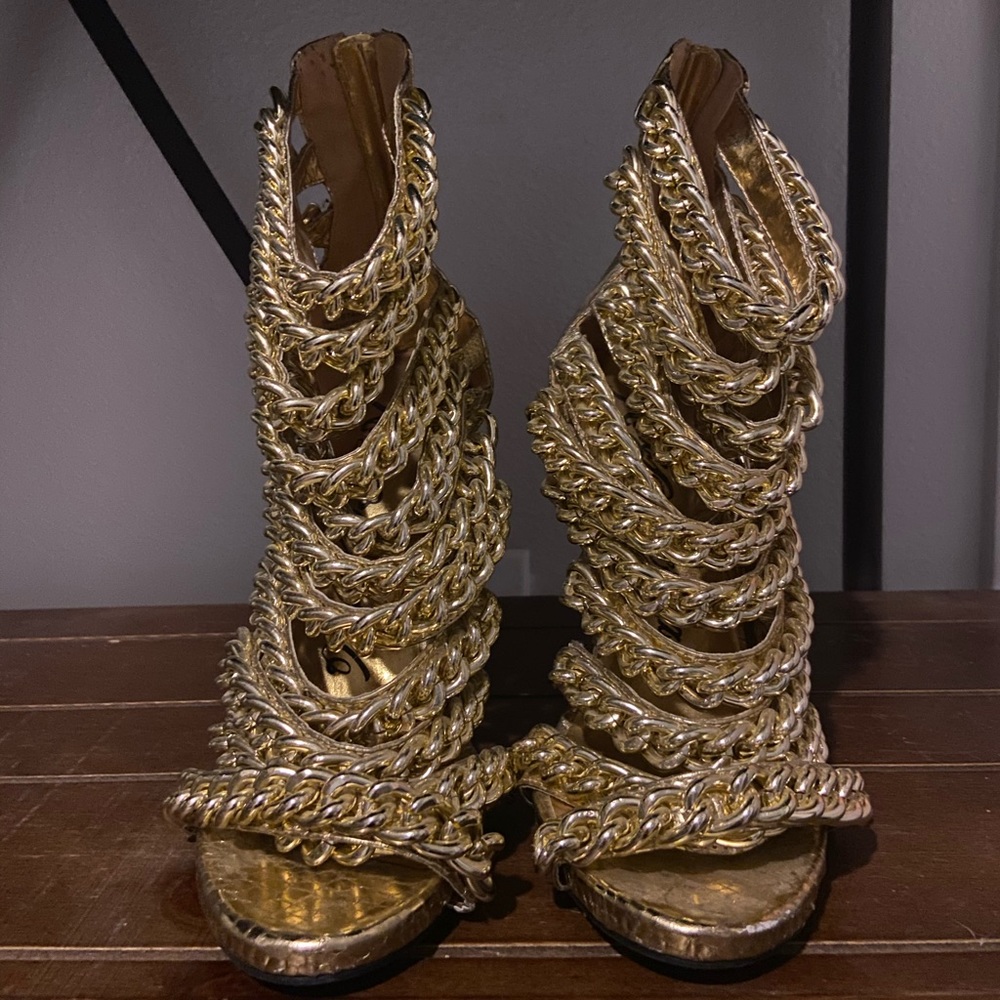 Gold chain heels